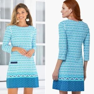Cabana Life Aqua & Navy Printed Shift Dress